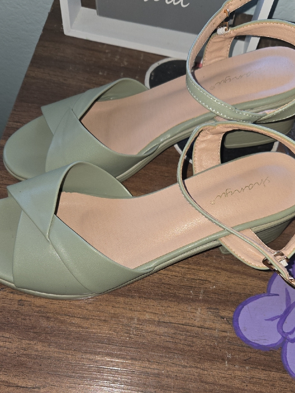 Ankle-Strap Open-Toe Sandals in Sage Green